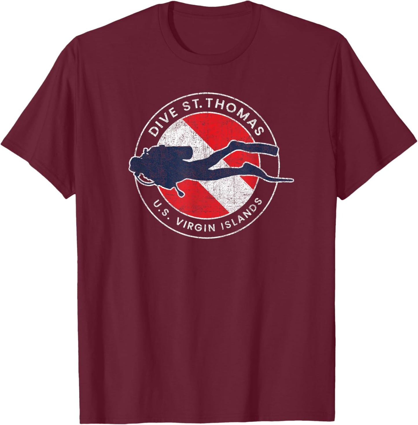 Vintage St Thomas USVI Scuba Dive Flag Vacation Souvenir T-Shirt - T-Shirt | Maroon
