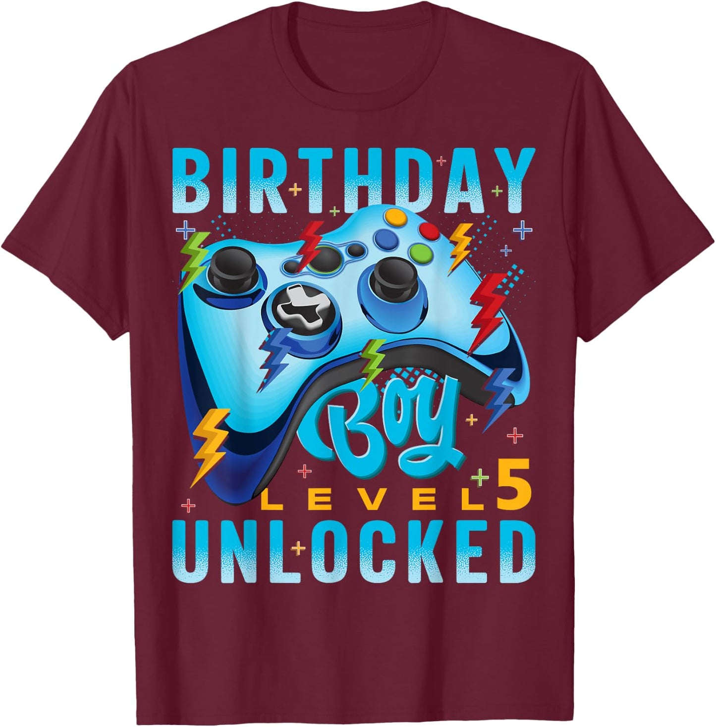 Level 5 Unlocked Birthday Boy Video Gamer 5th Birthday Boy T-Shirt - T-Shirt | Maroon