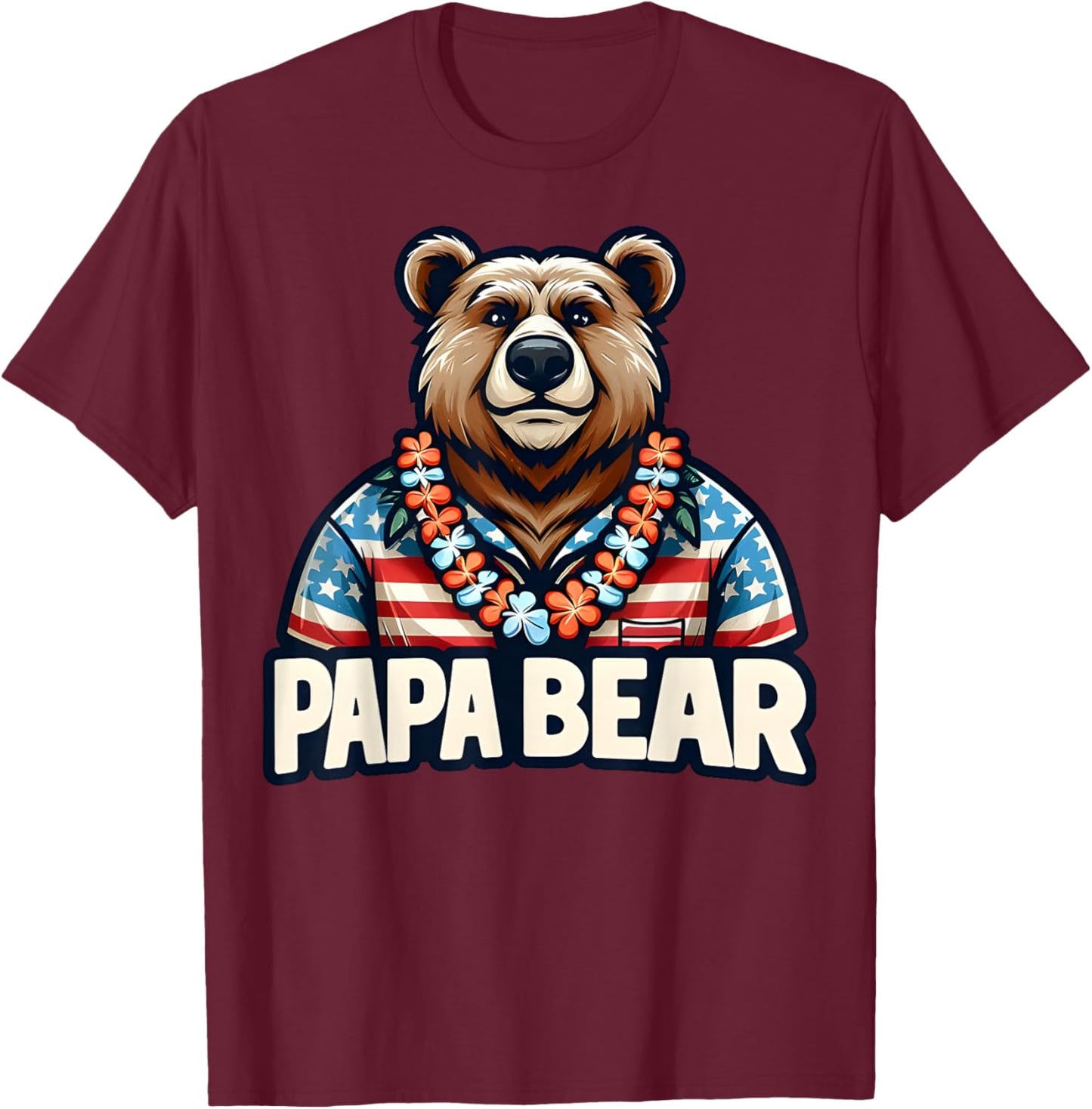 Papa Bear Shirt Fathers Day Gift Patriotic Proud Best Dad T-Shirt - T-Shirt | Maroon