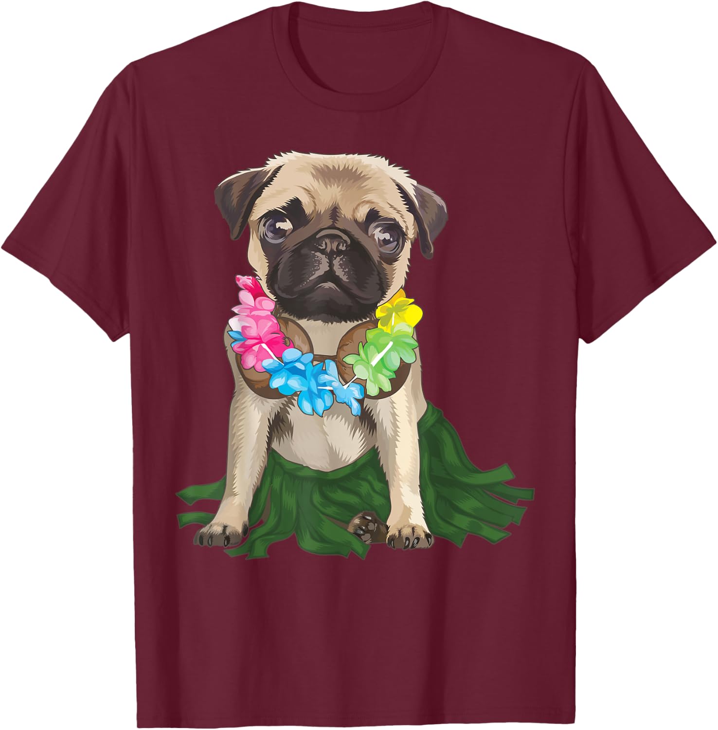 Pug Hawaiian Hula Dance Shirt | Cool Aloha Animal Funny Gift T-Shirt - T-Shirt | Maroon