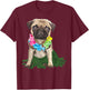 Pug Hawaiian Hula Dance Shirt | Cool Aloha Animal Funny Gift T-Shirt - T-Shirt | Maroon