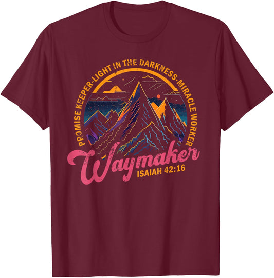 Waymaker Vintage Promise Keeper Miracle Worker Christian T-Shirt - T-Shirt | Maroon