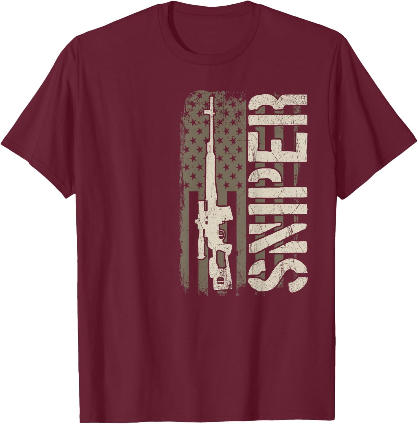 Sniper - USA American Flag, Military Sharpshooter T-Shirt - T-Shirt | Maroon