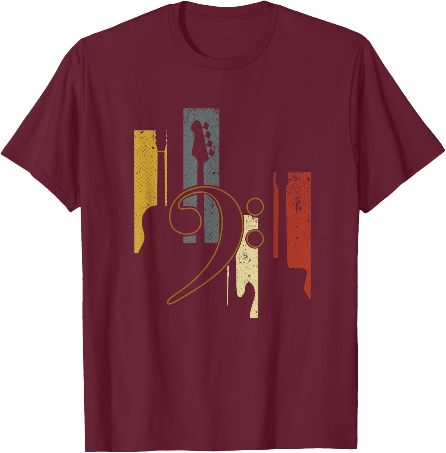 Bass Clef Vintage Bass Guitar Players Music Vintage Guitar T-Shirt - T-Shirt | Maroon