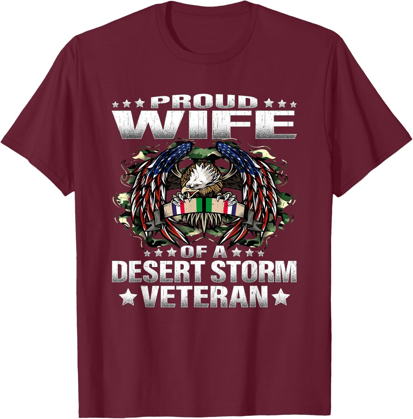 Proud Wife Of A Desert Storm Veteran - Military Vet's Spouse T-Shirt - T-Shirt | Maroon