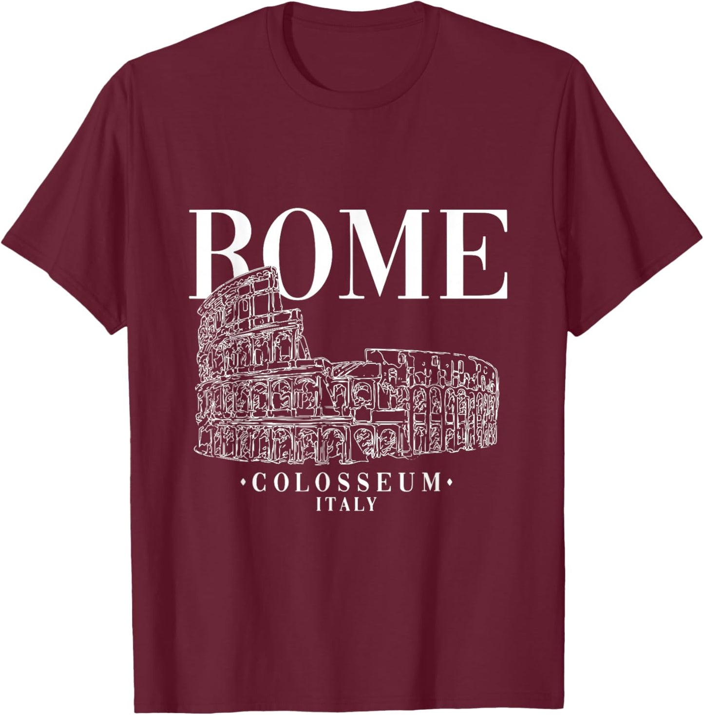 Roma Ancient Colosseum Hand Drawing Sketch Rome Italy T-Shirt - T-Shirt | Maroon