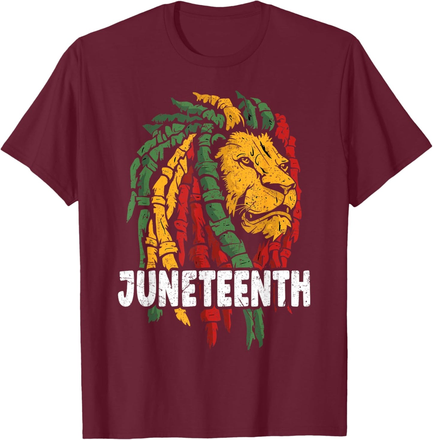 Celebrate Juneteenth Lion African American Freedom Day 1865 T-Shirt - T-Shirt | Maroon