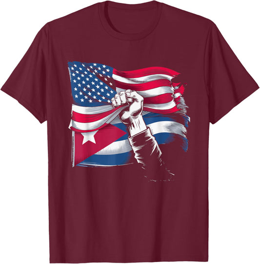 Half Cuban Half American Country USA Flag Cuba America T-Shirt - T-Shirt | Maroon