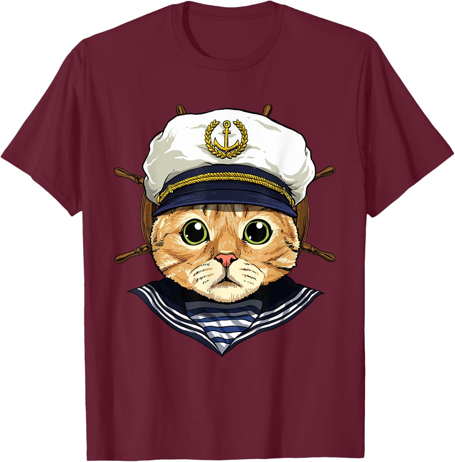 Boat Captain Cat Sailing Boat Lover Owners Sailor Cat Lover Women Girls Kids T-Shirt - T-Shirt | Maroon