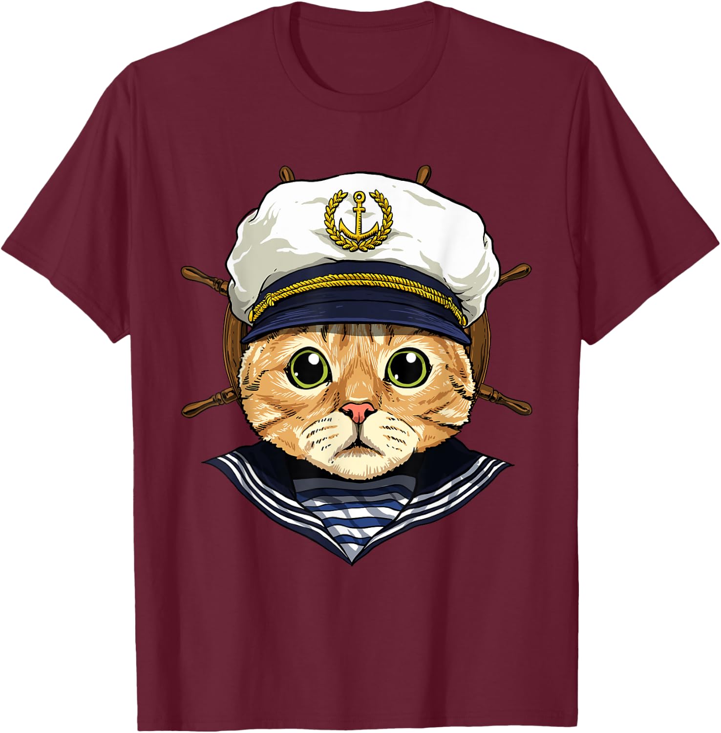 Boat Captain Cat Sailing Boat Lover Owners Sailor Cat Lover Women Girls Kids T-Shirt - T-Shirt | Maroon