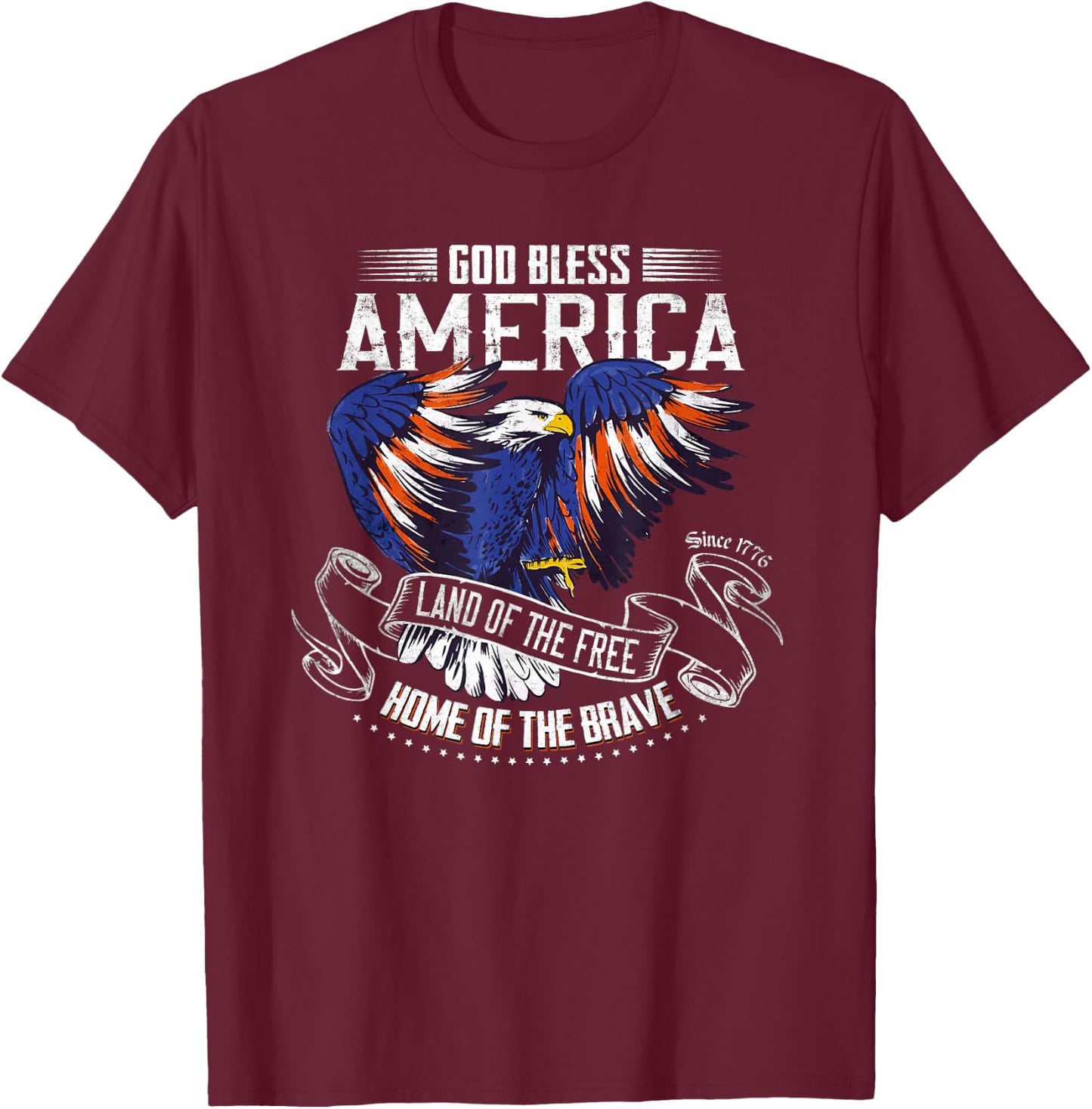 God Bless America | Land of The Free Because of The Brave T-Shirt - T-Shirt | Maroon