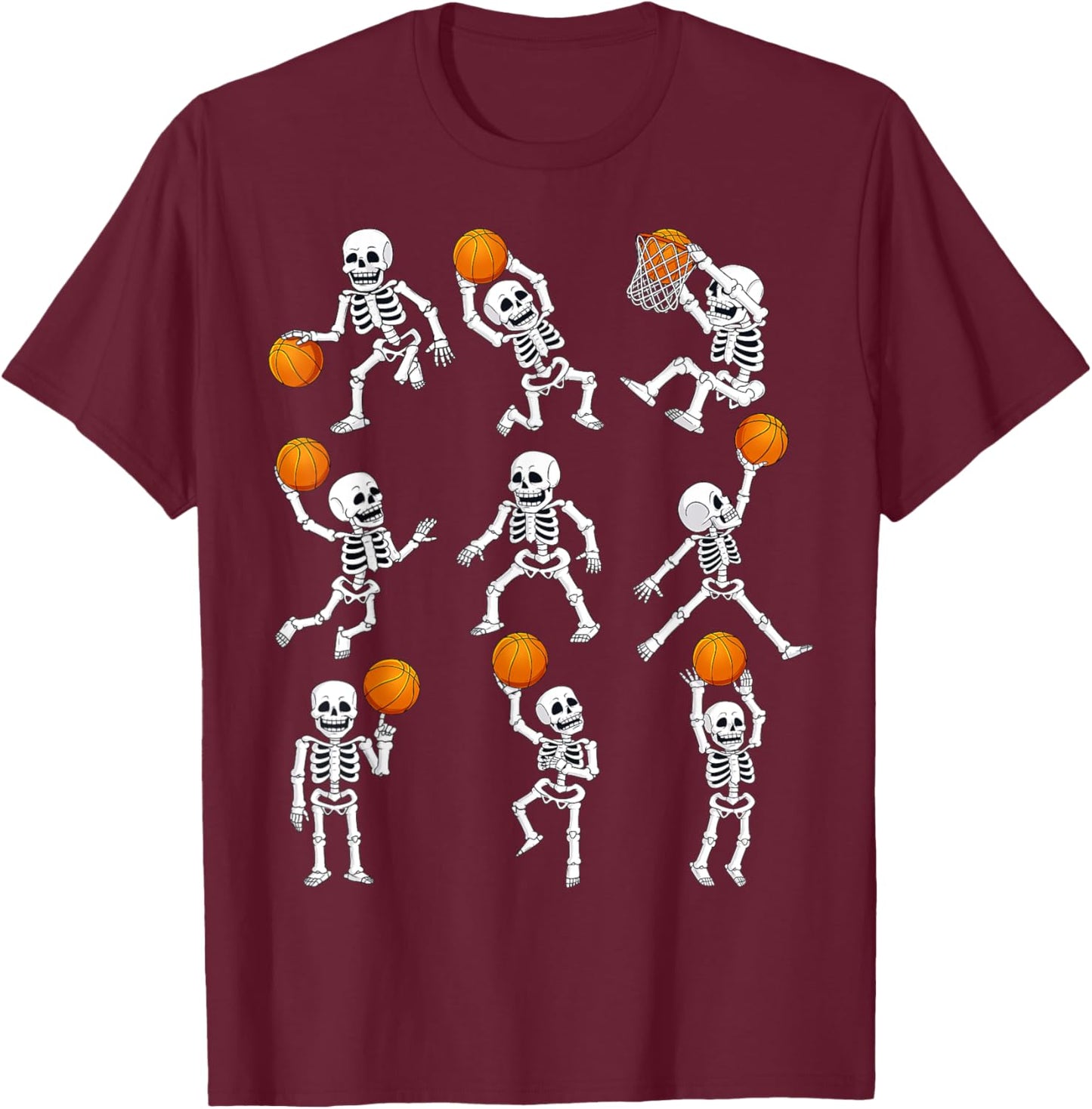 Halloween Basketball Skeletons Dunking Dribble Boys Kids T-Shirt - T-Shirt | Maroon