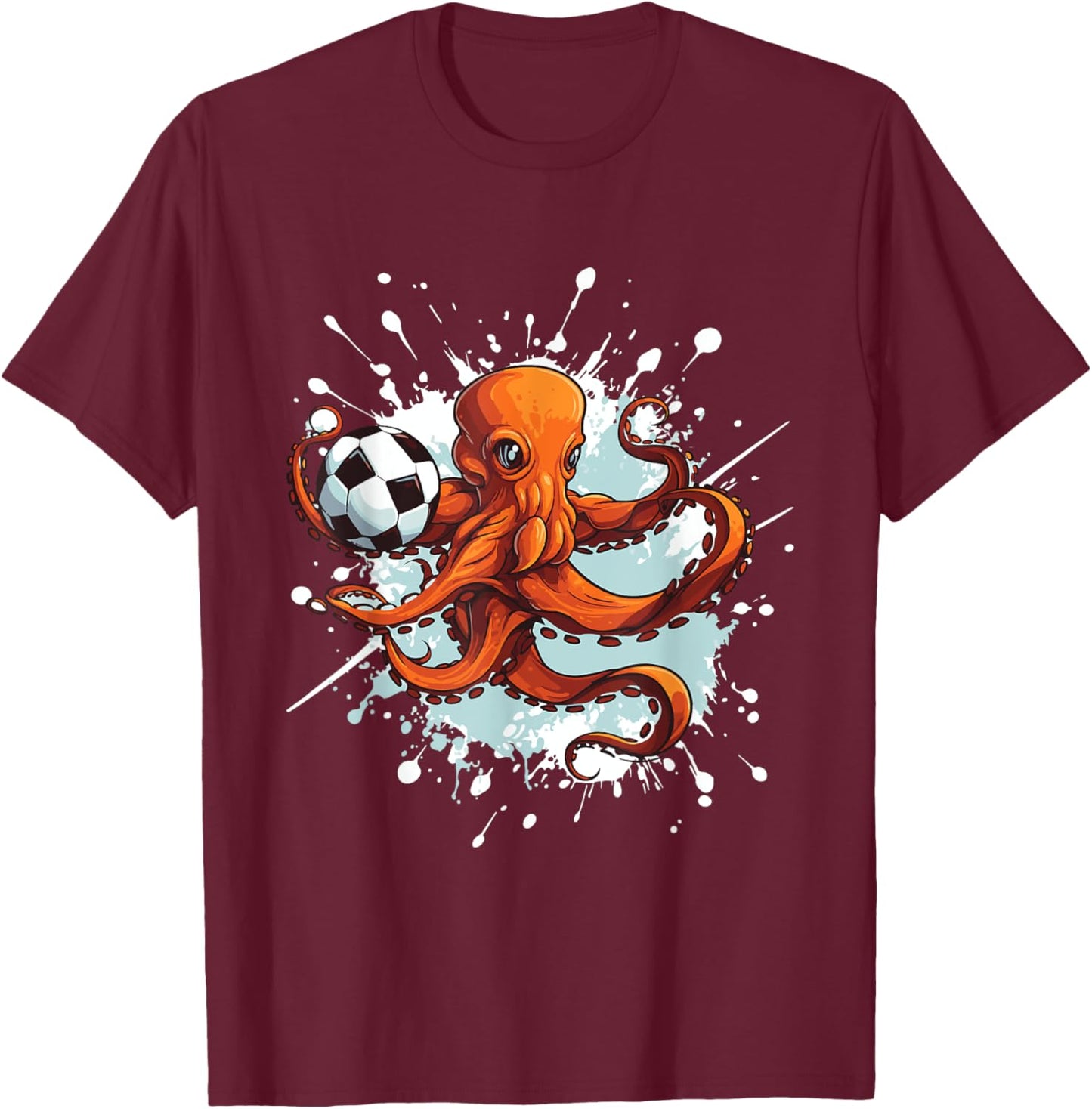 Octopus Playing Soccer Animal Sports Team T-Shirt - T-Shirt | Maroon