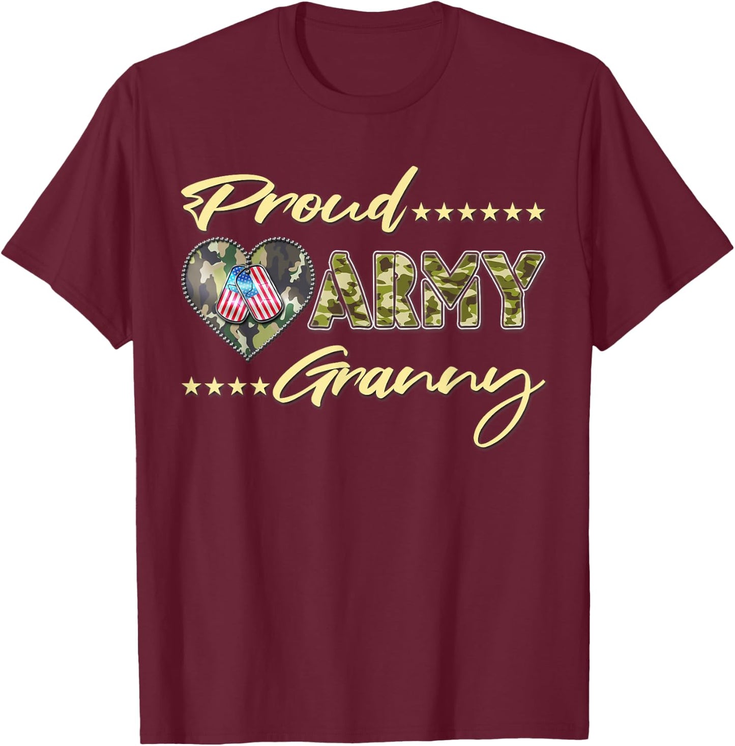 Proud Army Granny US Flag Dog Tag Family Military Grandma T-Shirt - T-Shirt | Maroon