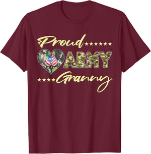 Proud Army Granny US Flag Dog Tag Family Military Grandma T-Shirt - T-Shirt | Maroon