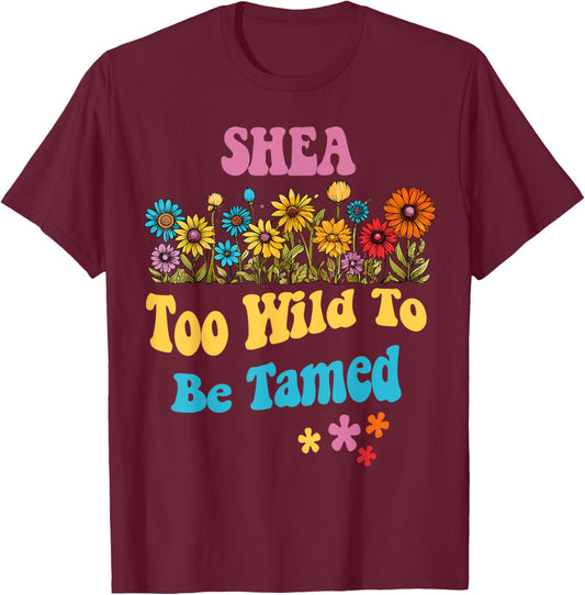 SHEA Name Cute Retro Girls Wildflower SHEA Name T-Shirt - T-Shirt | Maroon
