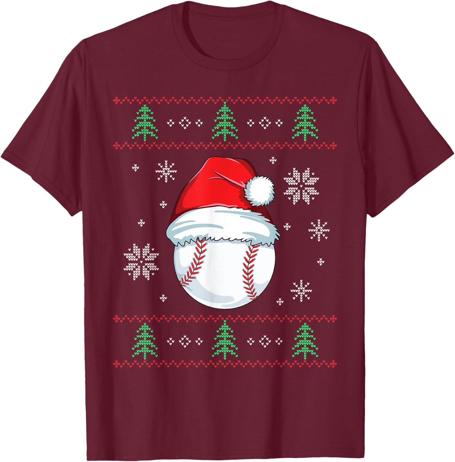 Ugly Christmas Baseball Boys Kids Ball Santa Pajama T-Shirt - T-Shirt | Maroon