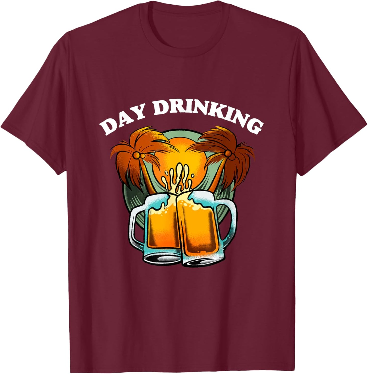 Day Drinking Men Women Retro Sunset Palm Trees T-Shirt - T-Shirt | Maroon