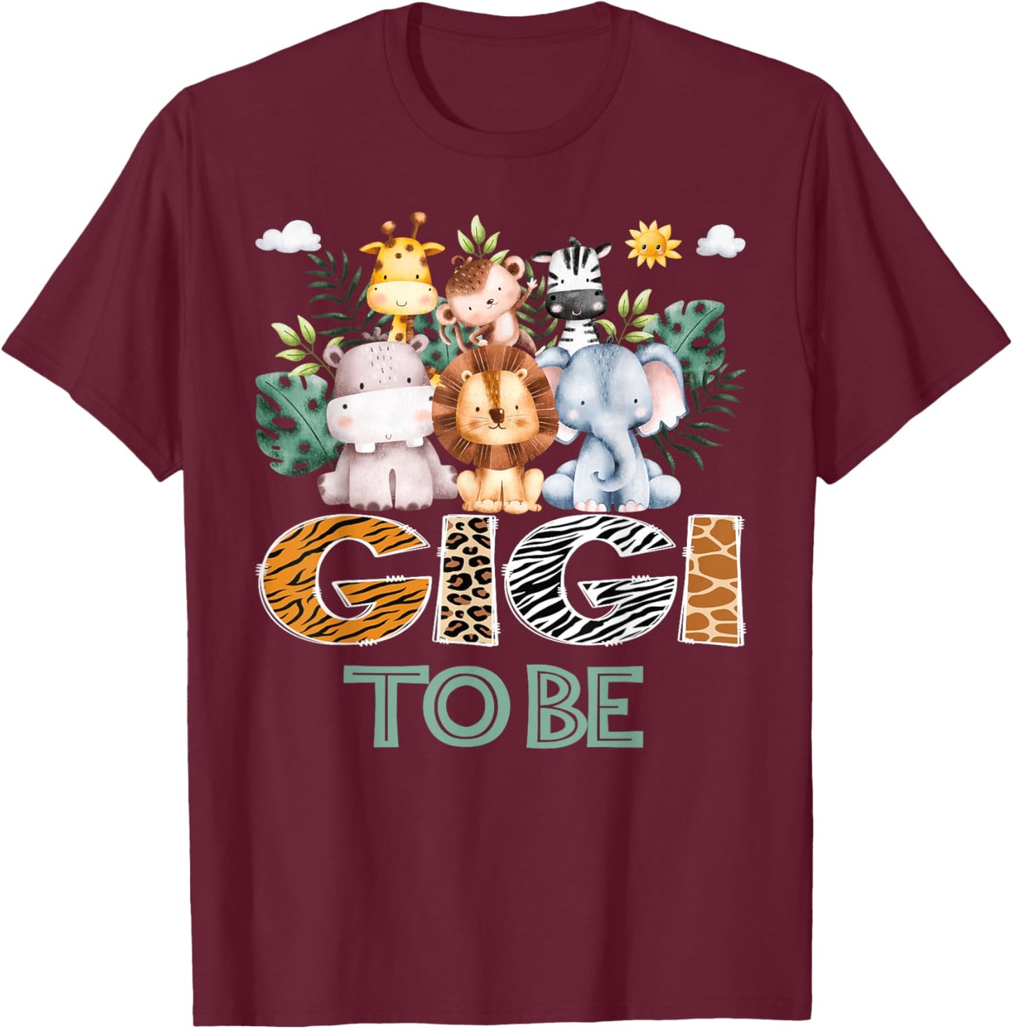 Soon To Be Gigi Jungle Animal Safari Gender Reveal T-Shirt - T-Shirt | Maroon