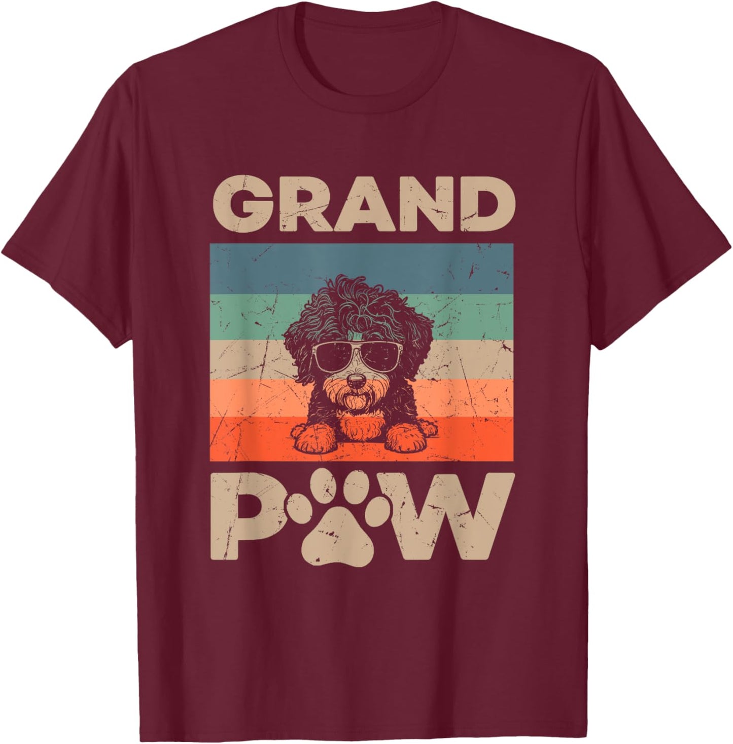 Retro Grand Paw Aussiedoodle Dog Grandpaw Grandpa Christmas Men Women Kids T-Shirt - T-Shirt | Maroon