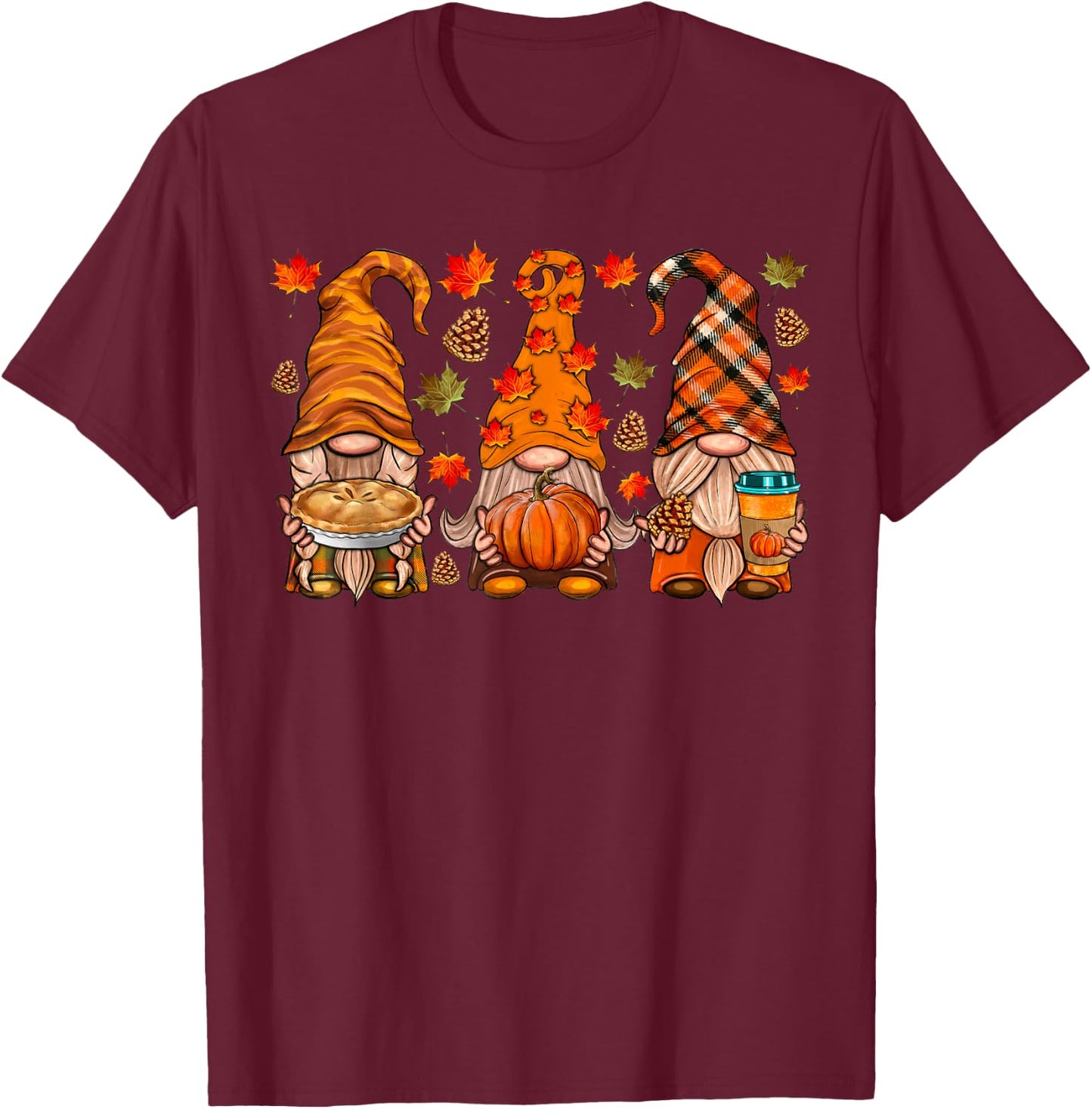 Fall Gnome Shirt Autumn Leaves Thanksgiving Gnome Matching T-Shirt - T-Shirt | Maroon