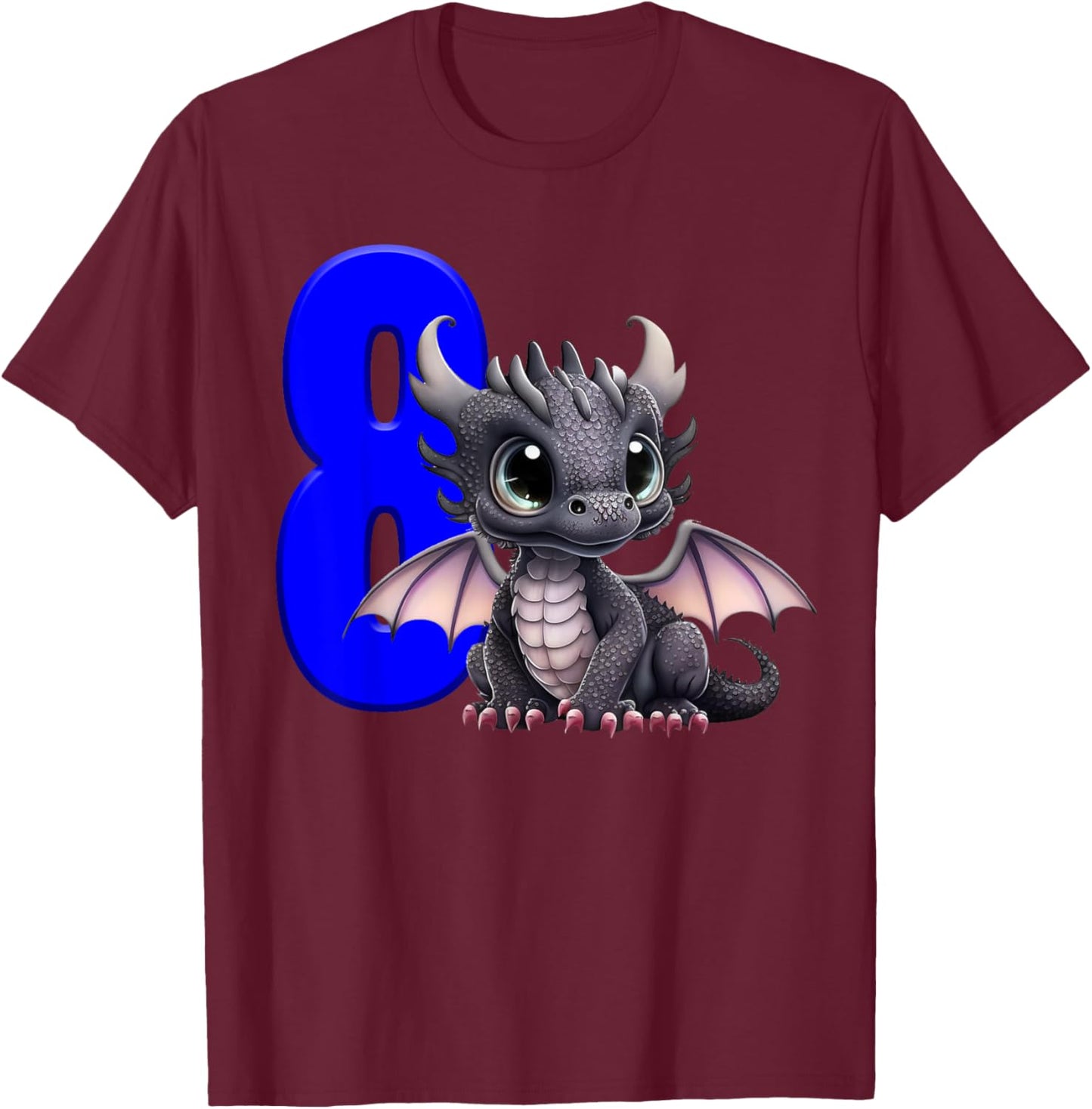 8th Birthday Shirt Dragon Party Birthday Boy Blue Eight 8 T-Shirt - T-Shirt | Maroon