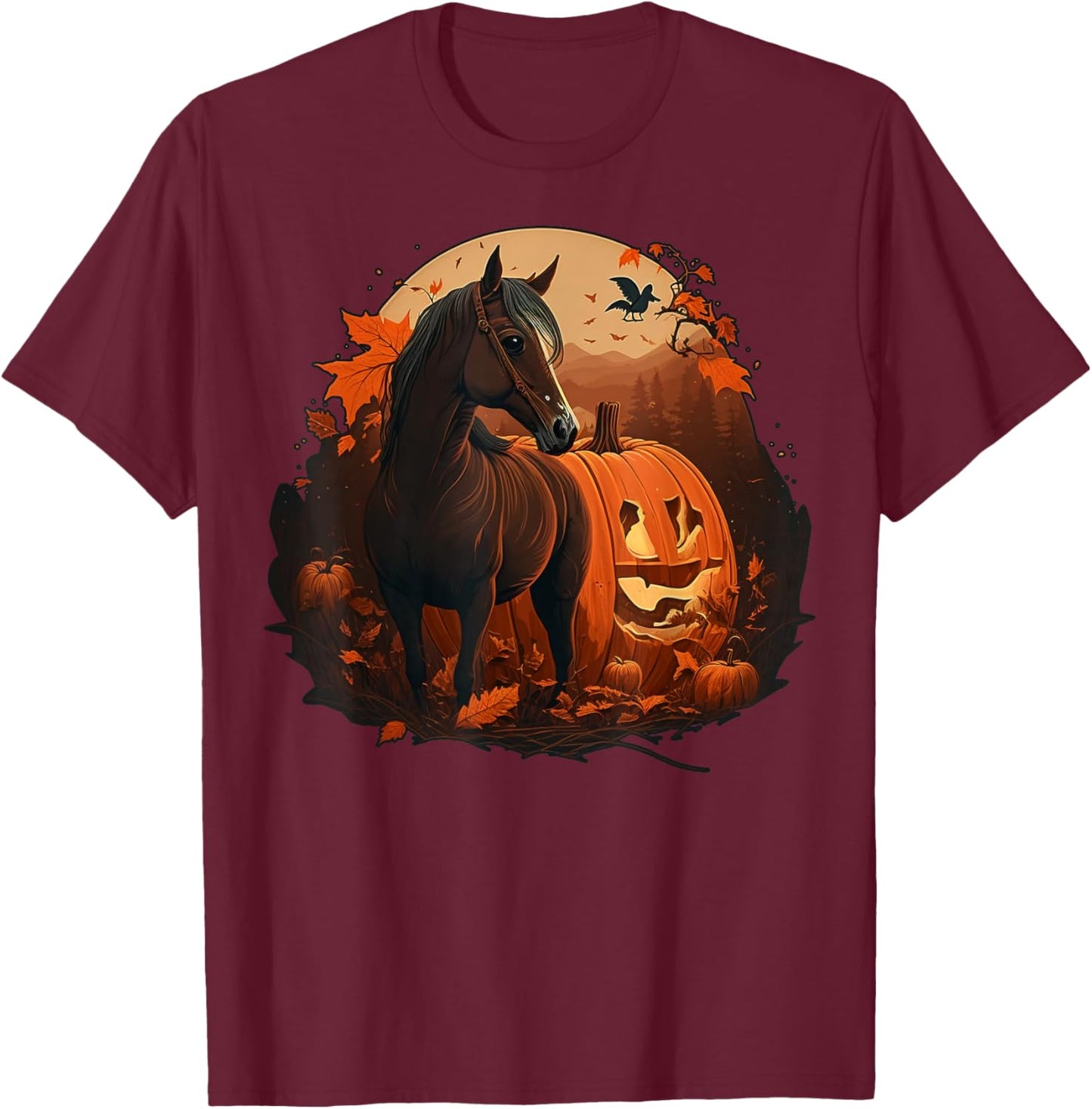 Pumpkin Horse costume on Horse Halloween T-Shirt - T-Shirt | Maroon