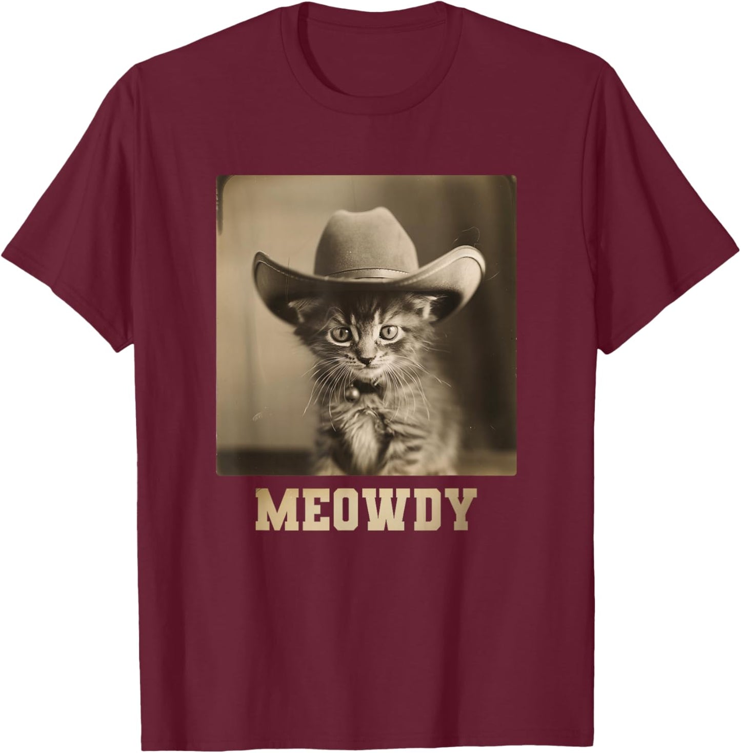 Vintage Meowdy Cat T-Shirt - T-Shirt | Maroon