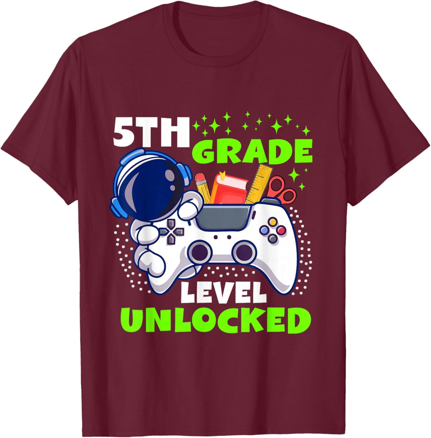 Back To School 5th Grade Level Unlocked Gamer Boys Kids T-Shirt - T-Shirt | Maroon