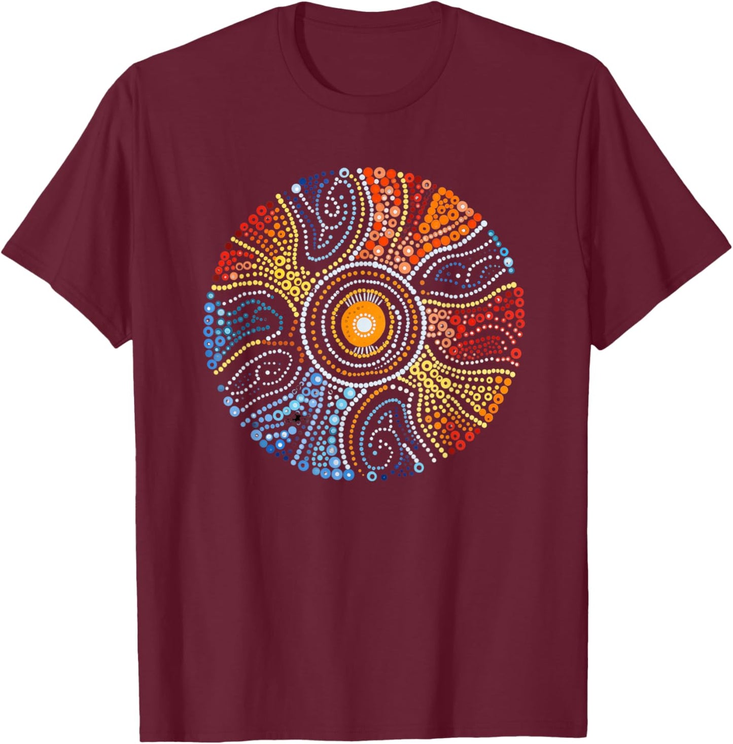 Authentic Aboriginal Dot Art Style Design T-Shirt - T-Shirt | Maroon