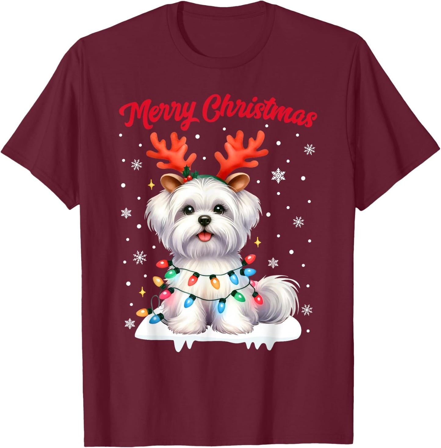 Christmas Pajamas Men Women Kids Maltese Dog Christmas T-Shirt - T-Shirt | Maroon