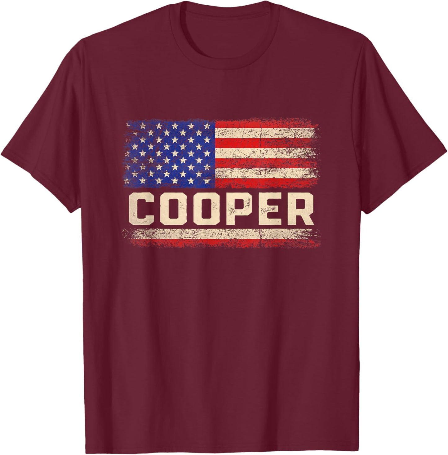 Cooper Last Name Shirt Cooper Name American Flag T-Shirt - T-Shirt | Maroon