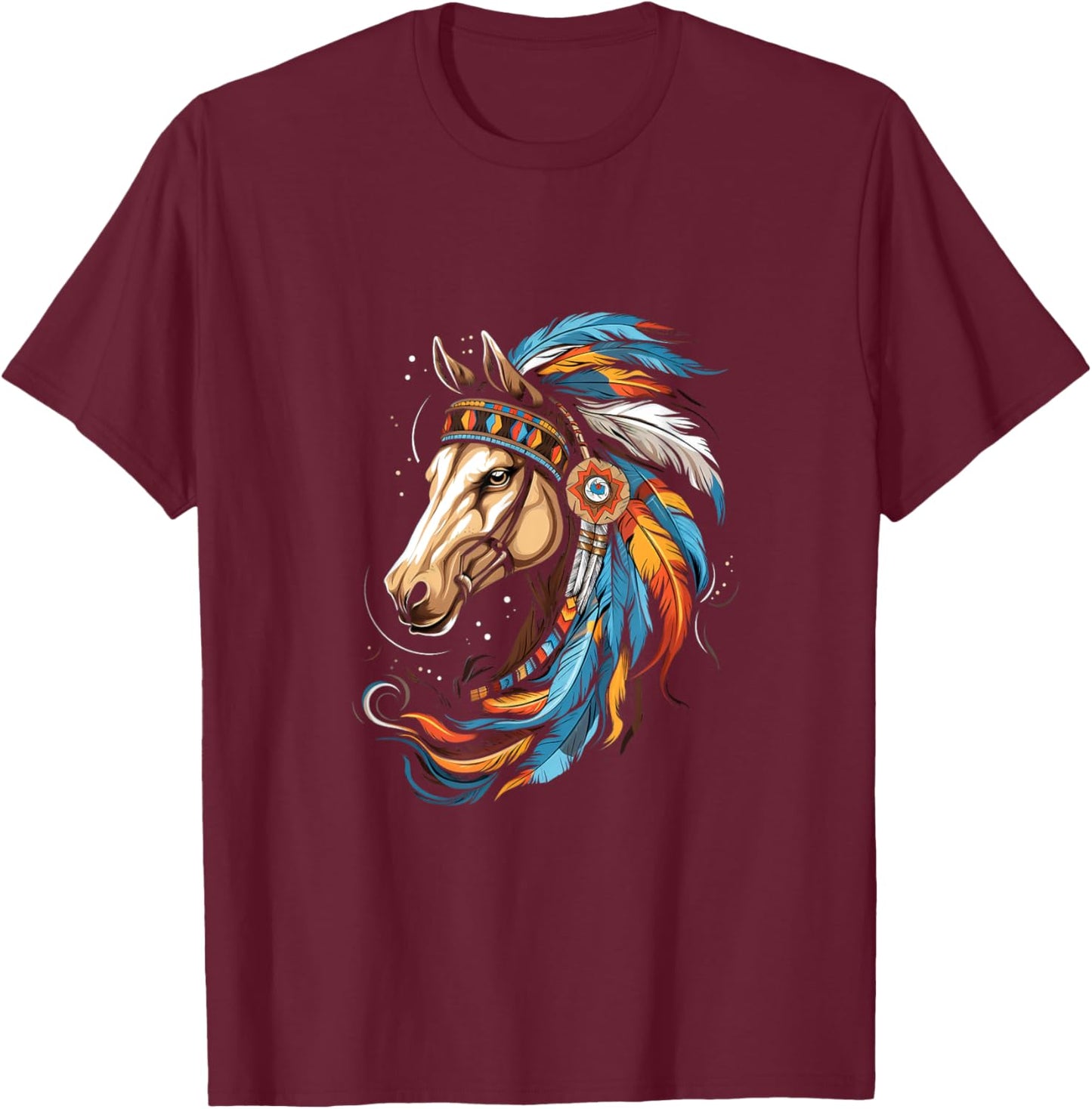 Indian Horse Headdress Feather Tribal Horses T-Shirt - T-Shirt | Maroon