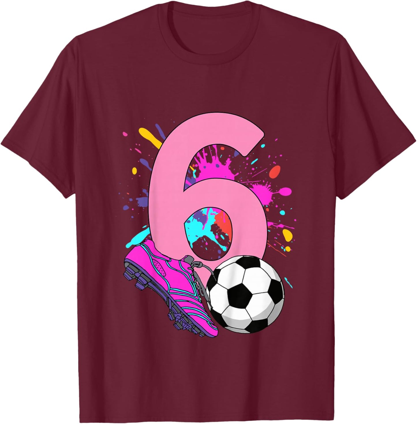 Kids 6th Birthday Girl Soccer Player Football 6 Years Old T-Shirt - T-Shirt | Maroon