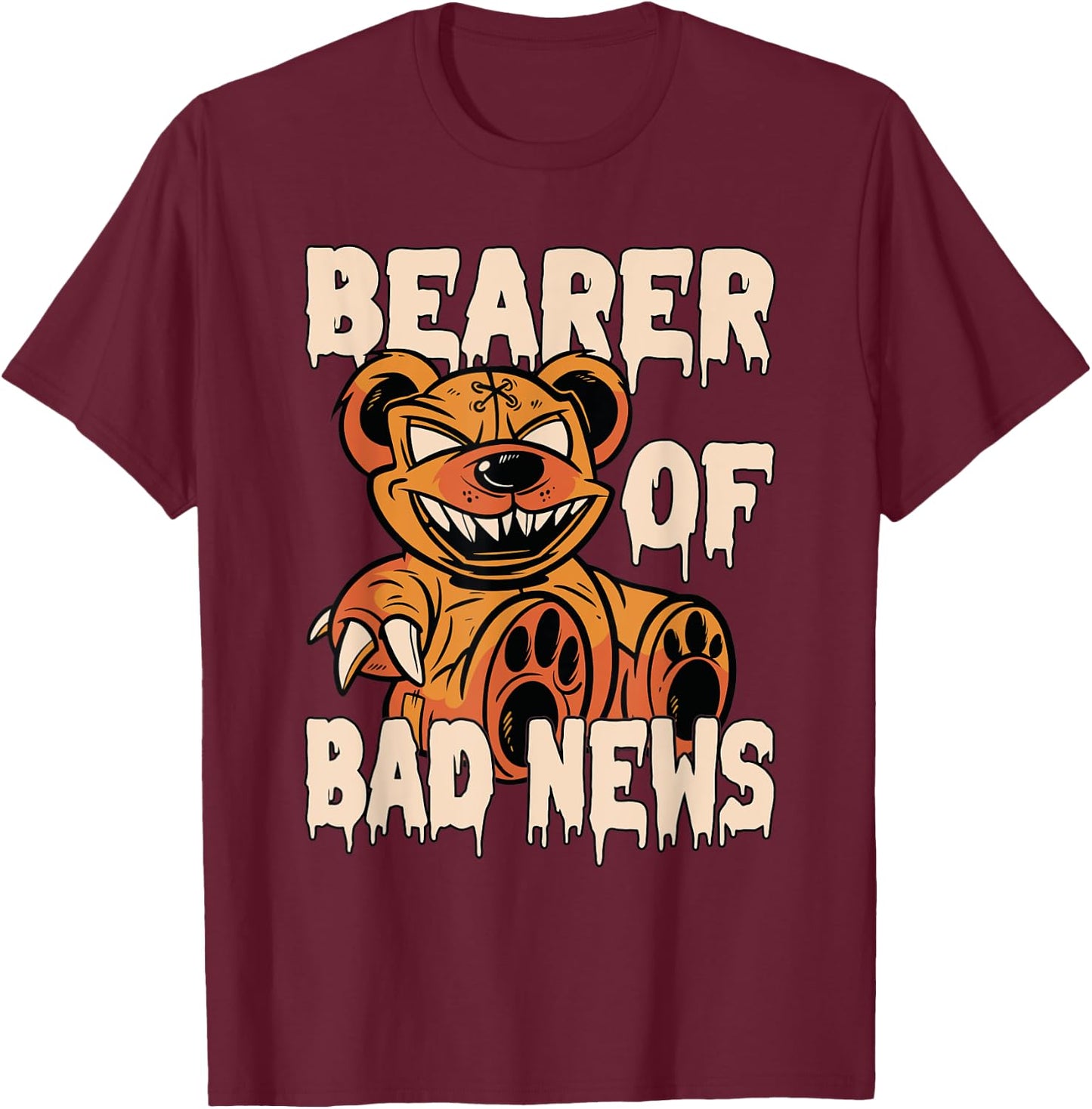 Bearer of Bad News Horror Teddy Bear T-Shirt - T-Shirt | Maroon