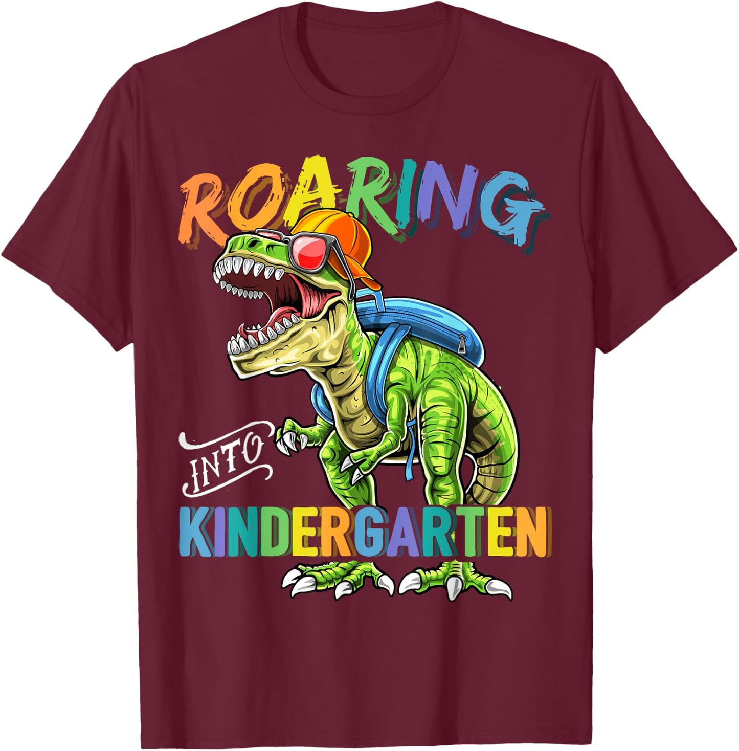 Roaring Kindergarten Dinosaur T Rex Back to School Boys Gift T-Shirt - T-Shirt | Maroon