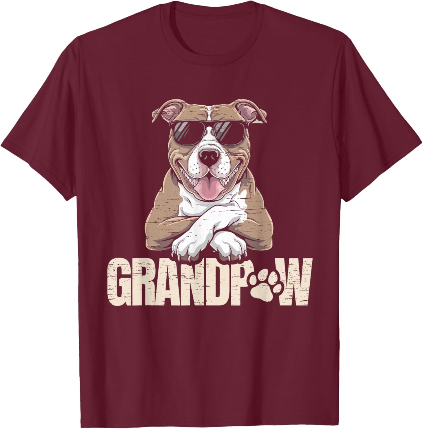 Grandpaw Funny Pitbull Dog Grandpa Style T-Shirt - T-Shirt | Maroon