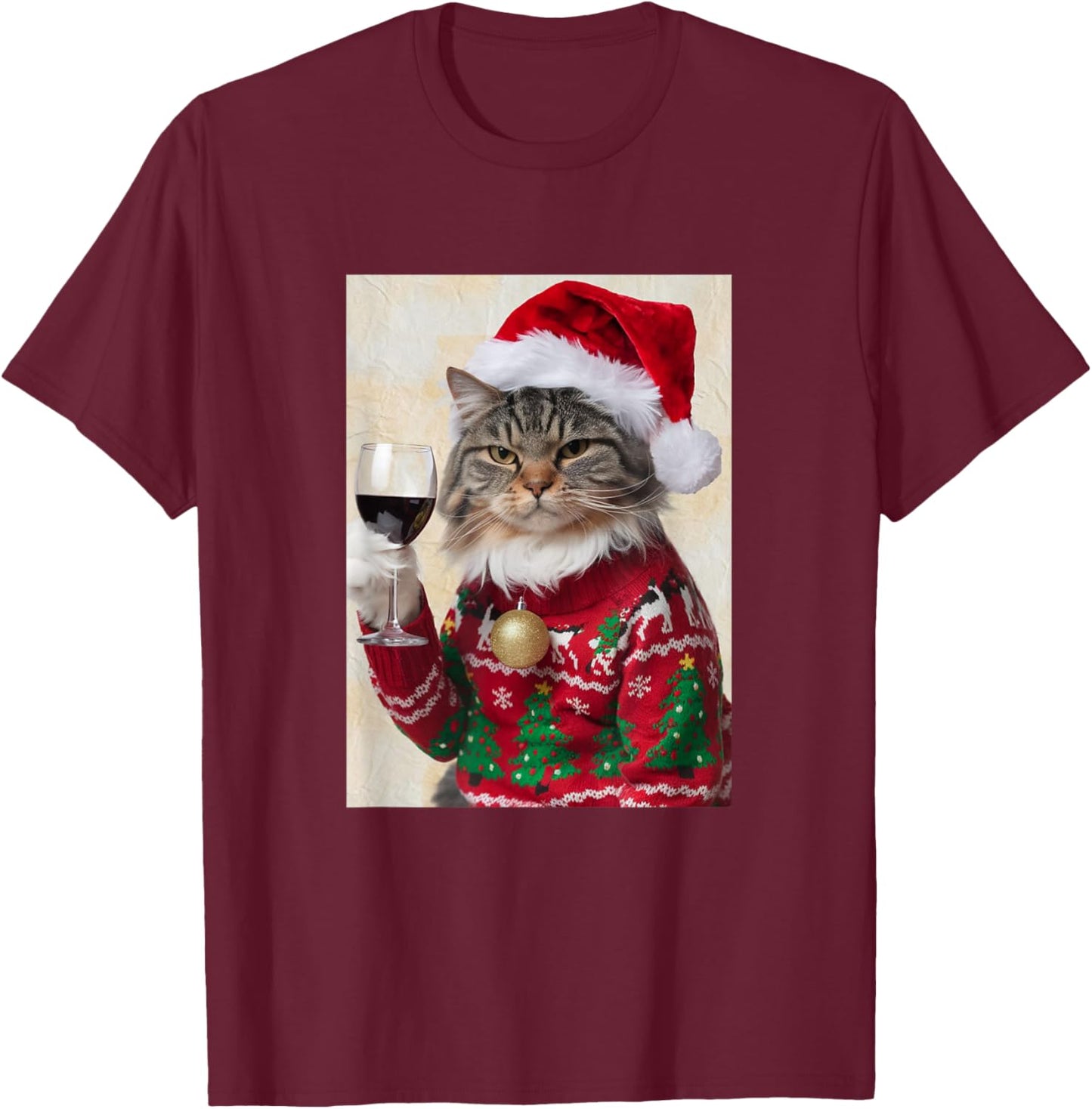 Cat Drinking Wine Cute Cat Holding Red Wine Lovers T-Shirt - T-Shirt | Maroon
