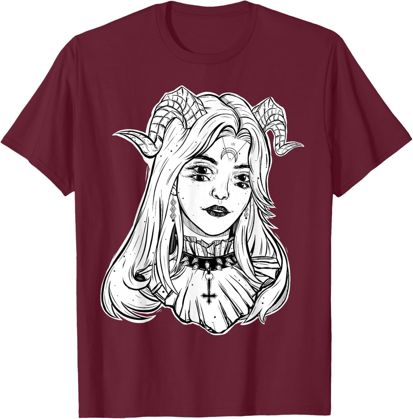 Devil Girl, Satanic Goth Choker Blackcraft Glitch Halloween T-Shirt - T-Shirt | Maroon