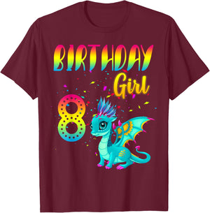 Birthday Girl Dragon 8 Theme Party Outfit T-Shirt - T-Shirt | Maroon