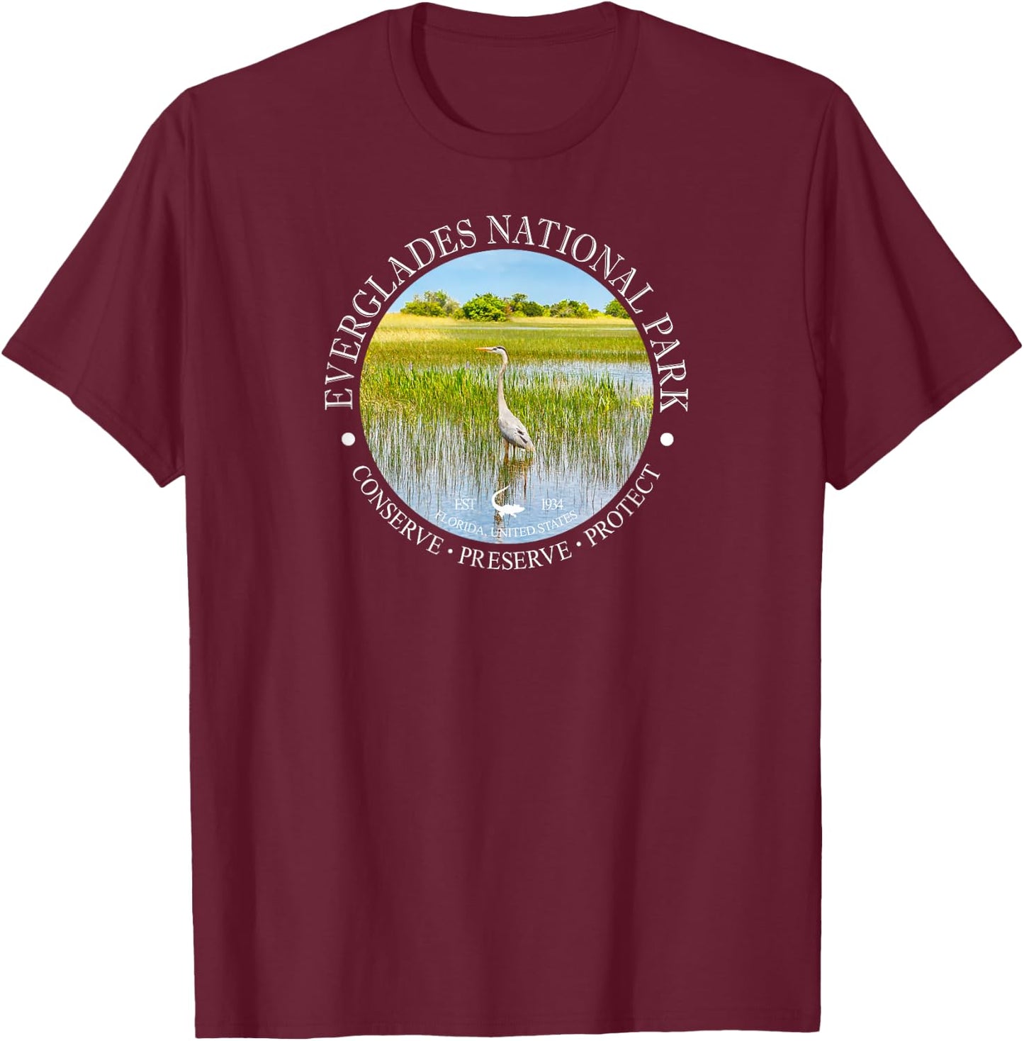 Heron Everglades National Park Conservation Gift T-Shirt - T-Shirt | Maroon