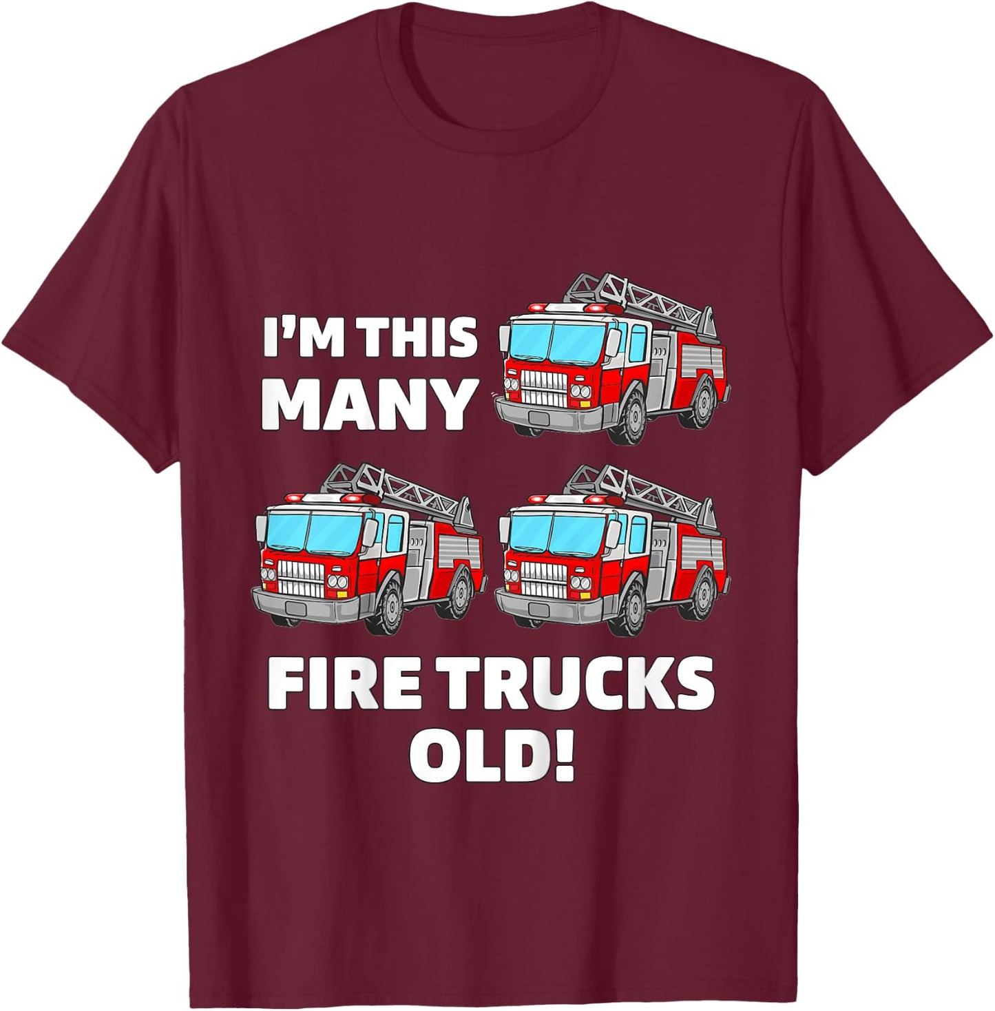 Kids Fire Truck 3rd Birthday Boy Toddler Firefighter 3 Three T-Shirt - T-Shirt | Maroon
