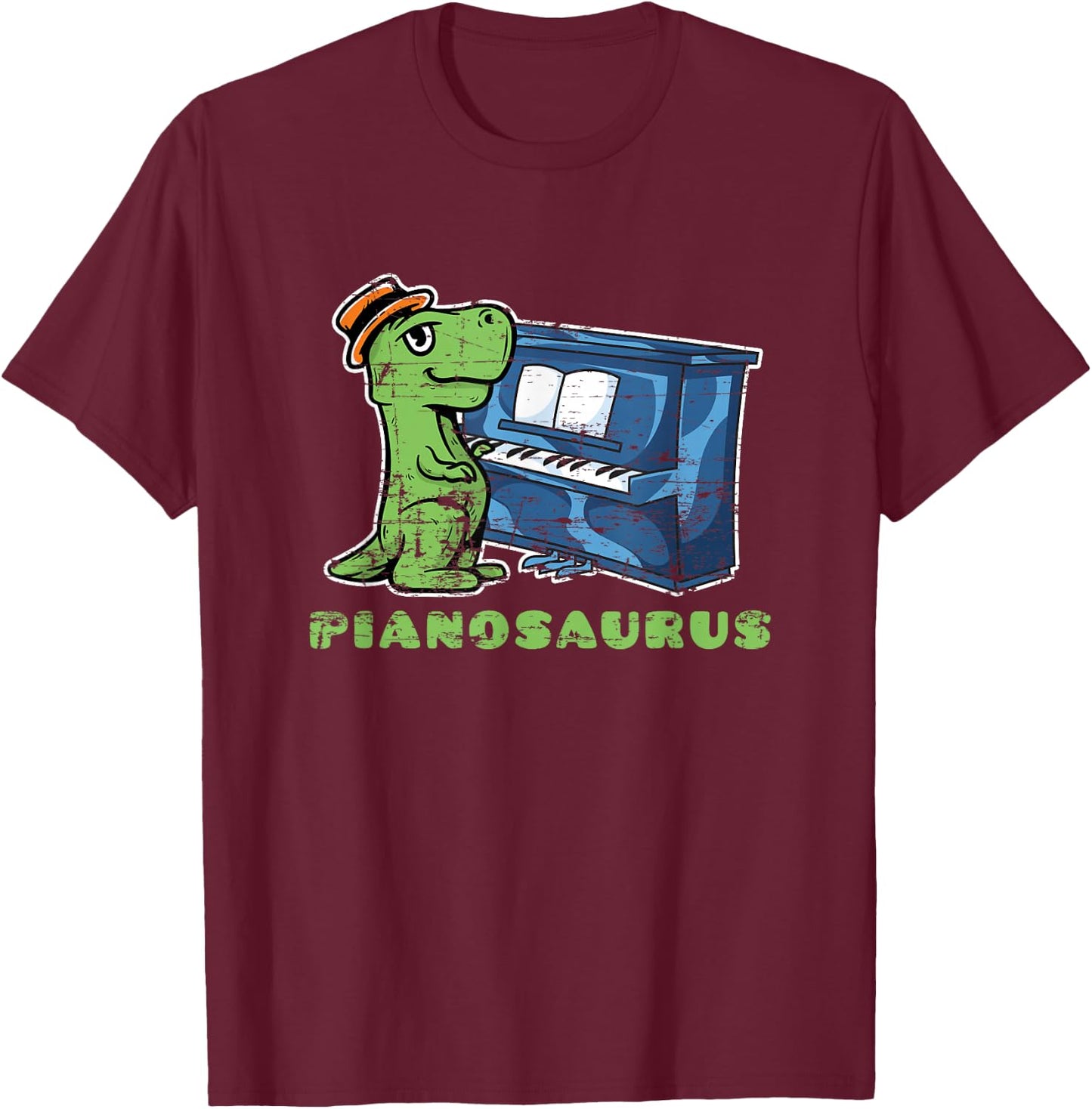 Dino Piano Player Toddlers Pianist Gift Music Piano T-Shirt - T-Shirt | Maroon