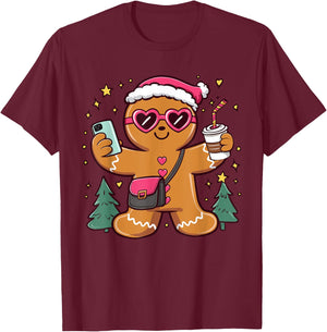 Gingerbread Man Cookie Santa Claus Hat Christmas Boys Girls T-Shirt - T-Shirt | Maroon