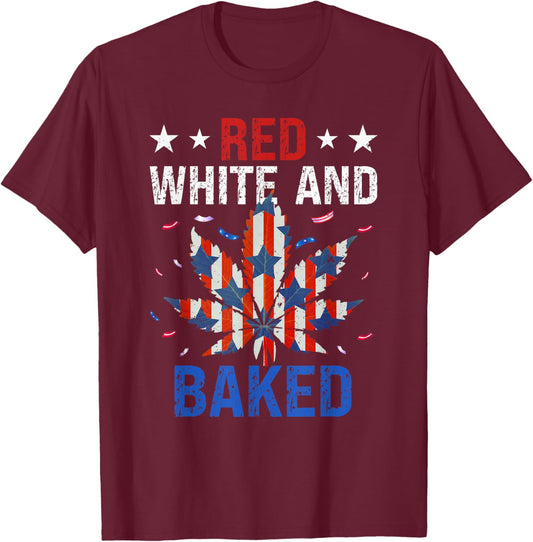 Red White Funny Baked Marijuana 420 Weed Cannabis T-Shirt - T-Shirt | Maroon