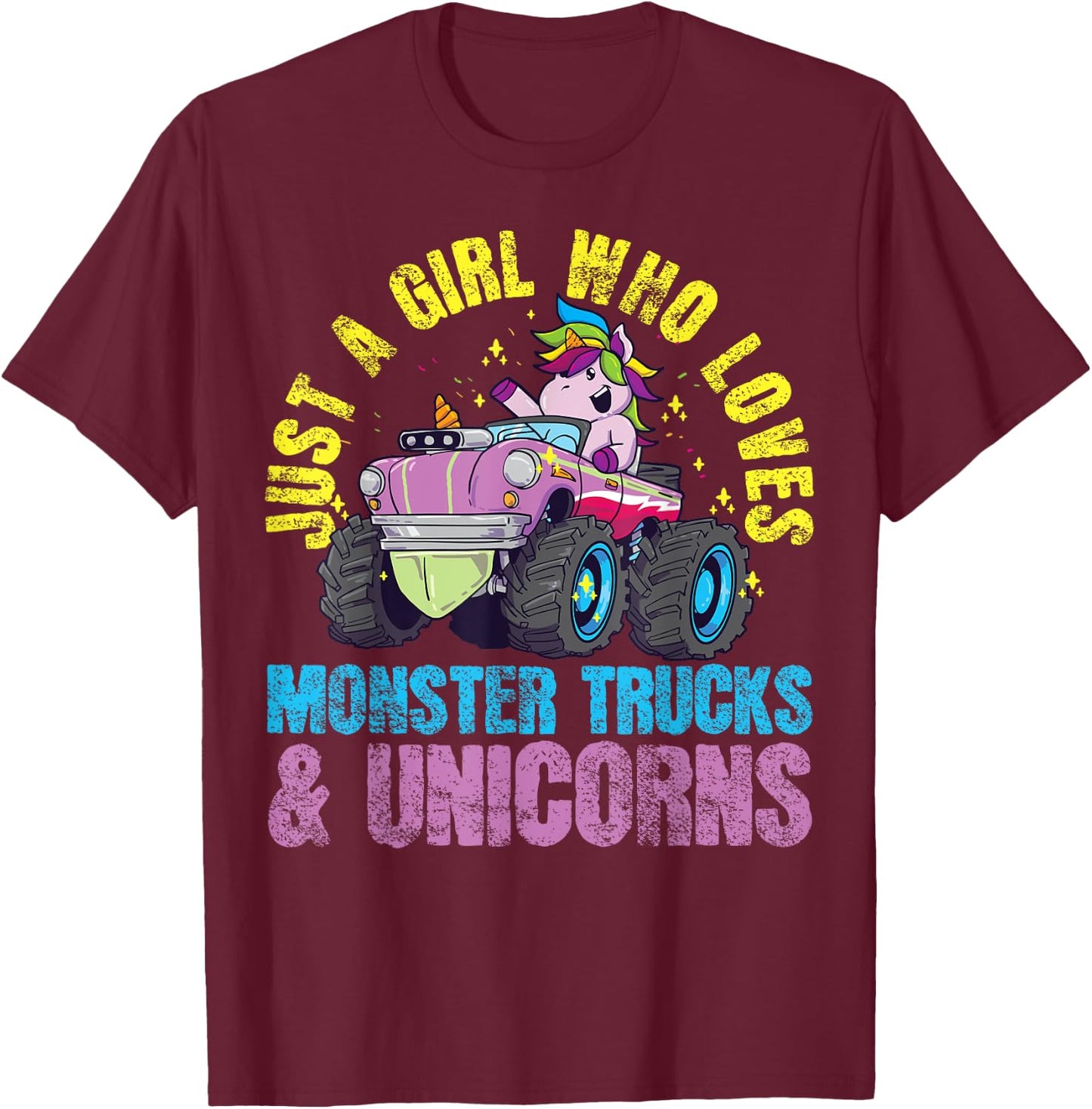 Monster Truck Unicorn Girl T-Shirt - T-Shirt | Maroon