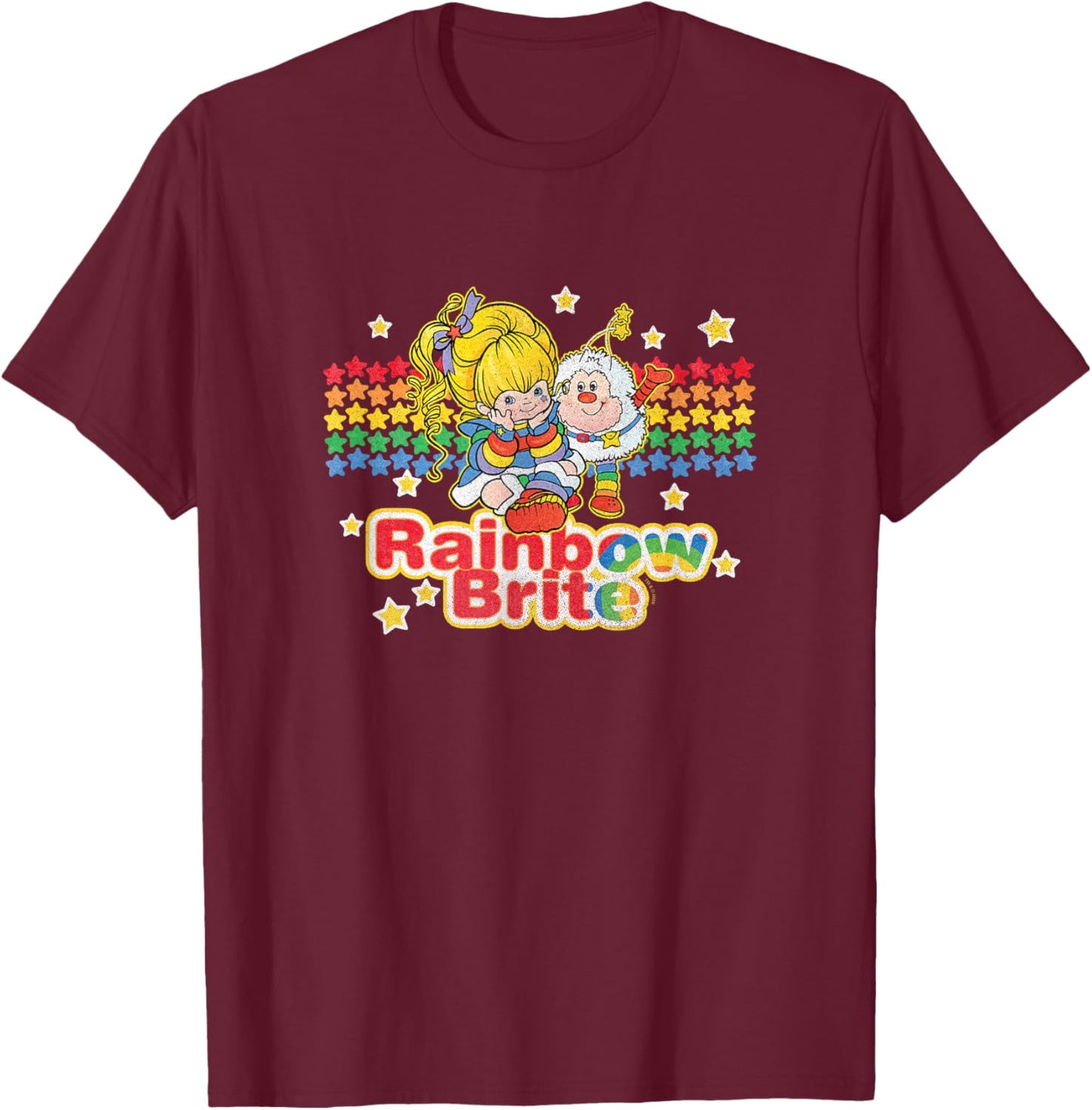 Rainbow Brite & Sprite Vintage Star Stripes Distressed Logo T-Shirt - T-Shirt | Maroon