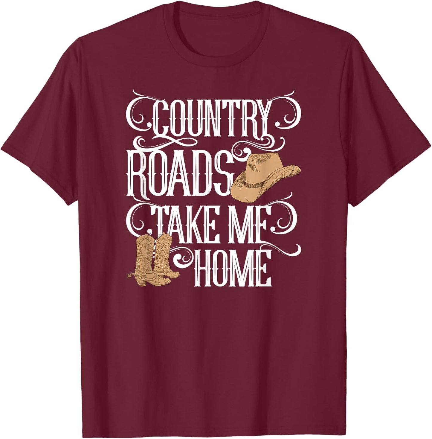 Country Roads Take Me Home Cute Music Lyrics T-Shirt - T-Shirt | Maroon