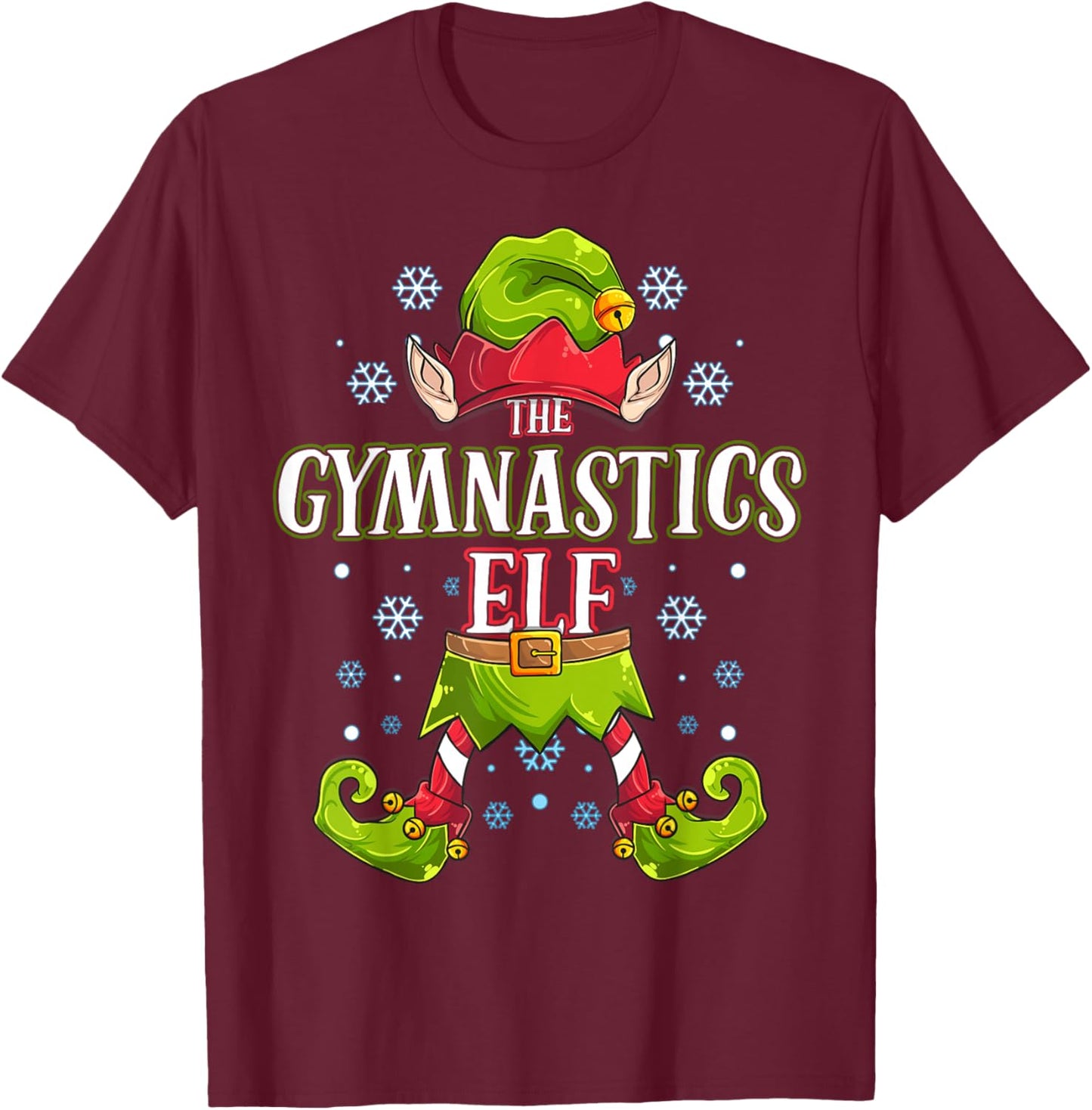 Gymnastics Elf Matching Family Group Christmas Party T-Shirt - T-Shirt | Maroon