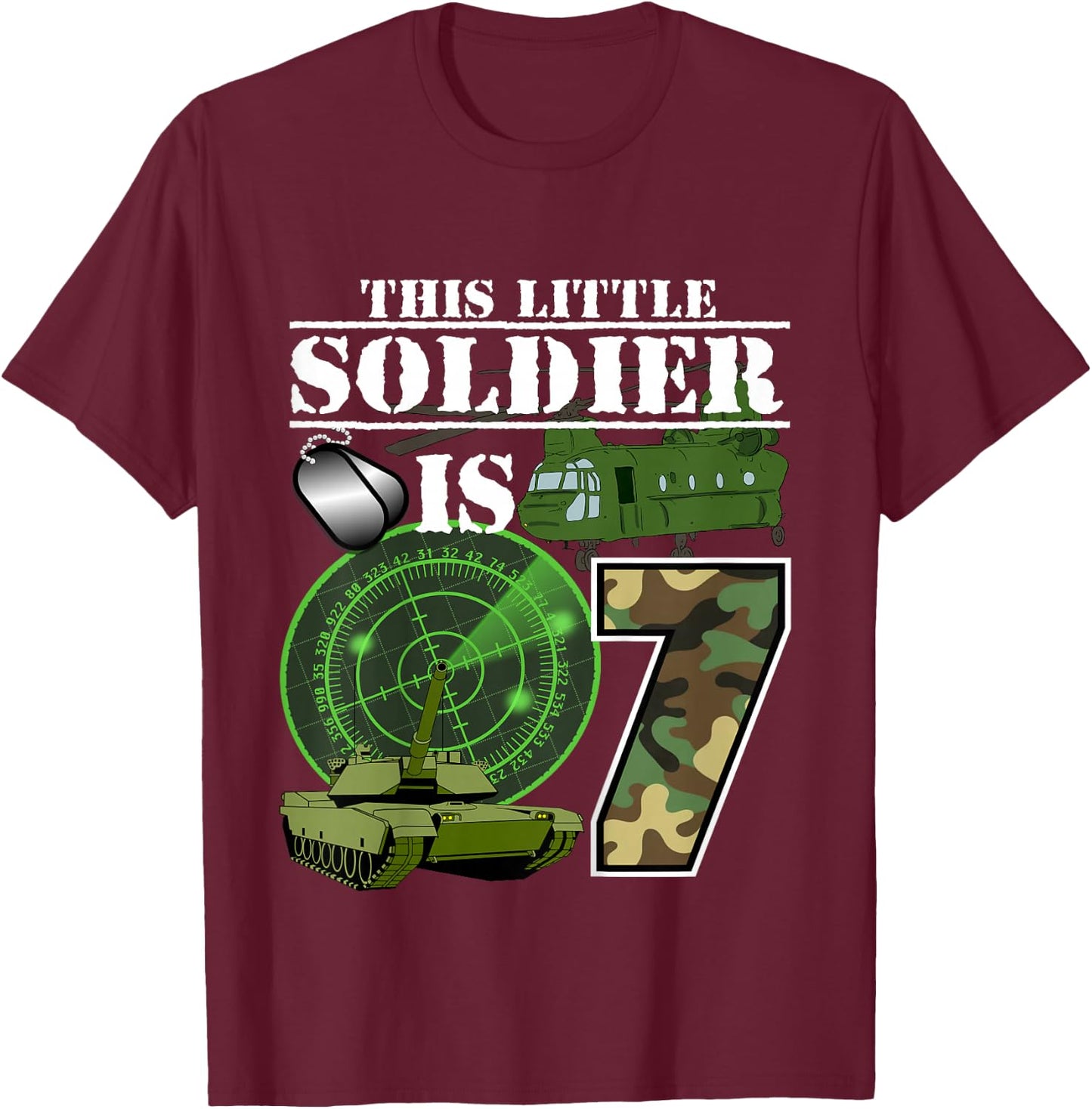 7 Year Old Soldier Birthday T Shirt Military Camo 7th Gift T-Shirt - T-Shirt | Maroon